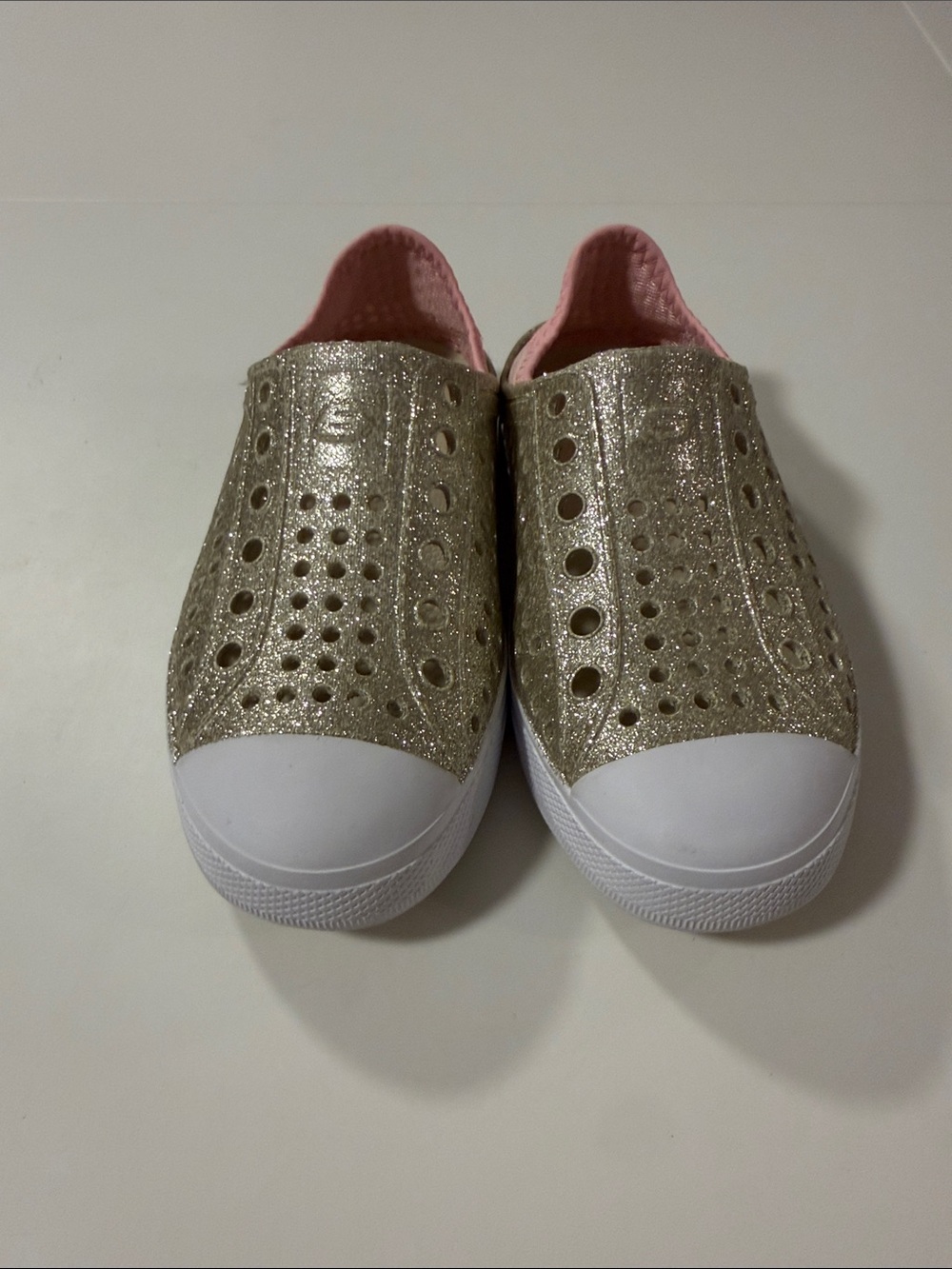 Skechers Kids Gold Glitter Slip-On Water Shoes with Pink Lining